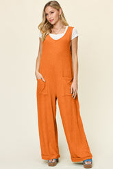 Double Take Full Size Texture Sleeveless Wide Leg Jumpsuit OutfitFlow